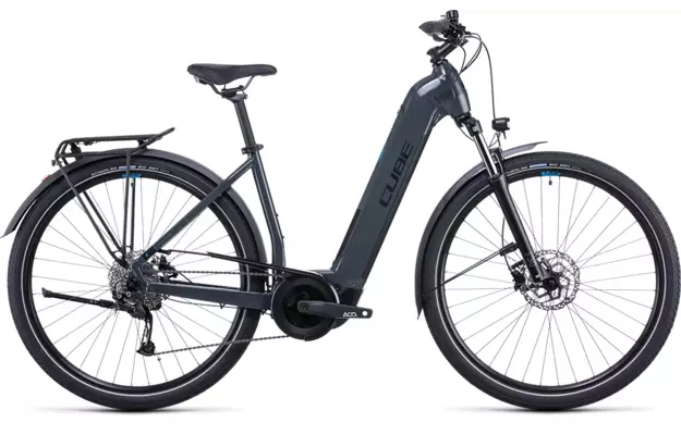 Vélo électrique Touring Hybrid ONE 400 grey´n´blue 2022 cadre ouvert CUBE, Vélo électrique Cube, Veloactif