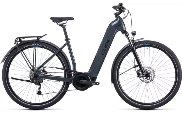 Vélo électrique Touring Hybrid ONE grey´n´blue 2022 cadre ouvert CUBE, Vélo électrique Cube, Veloactif